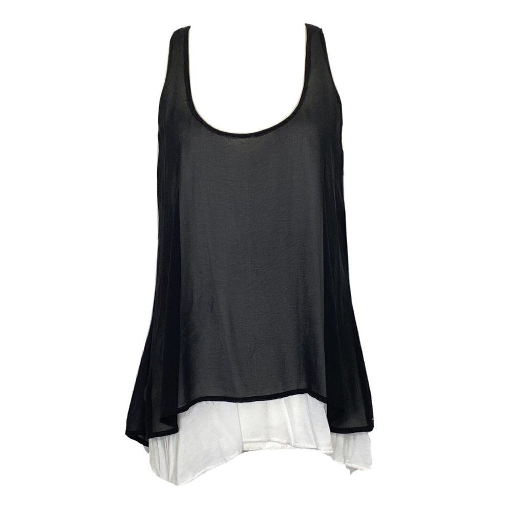 Bar III Women's size Medium 2 Layer High Low Tank Top Racer Back Zip Black White